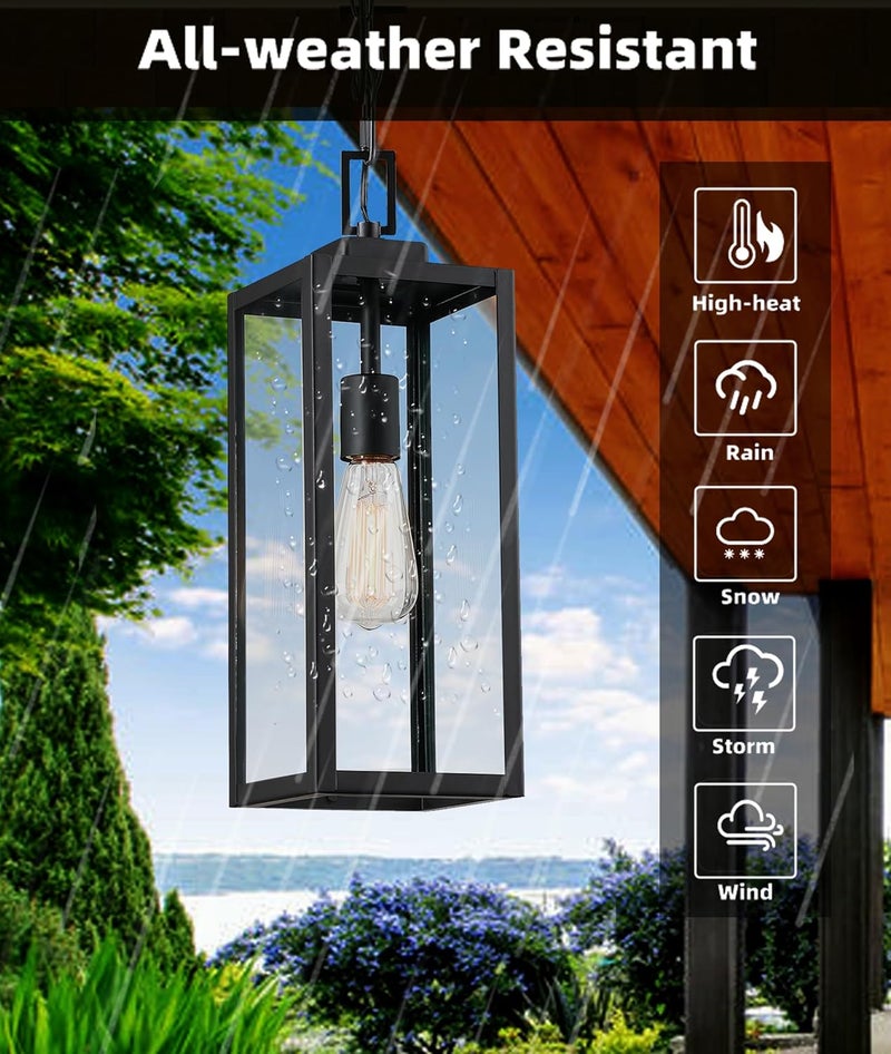 Faymart lighting إضاءة معلقة خارجية بقطر 17 بوصة للمدخل، مصنوعة من المعدن والزجاج، مصباح معلق للسقف للإضاءة الخارجية، مصباح معلق للمدخل، E26 - Image 4